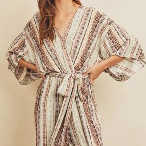 Dress Forum Golden Striped Multicolor Burgundy, Turquoise Wide Leg Jumpsuit